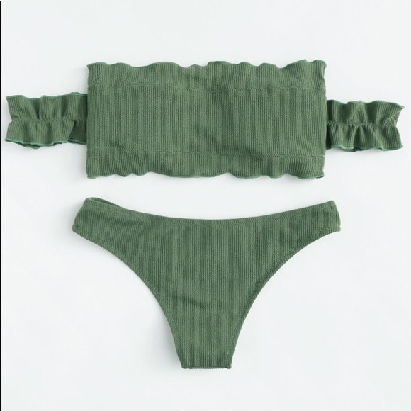 green bandeau Off Shoulder Bikini Set - Picture 5 of 5